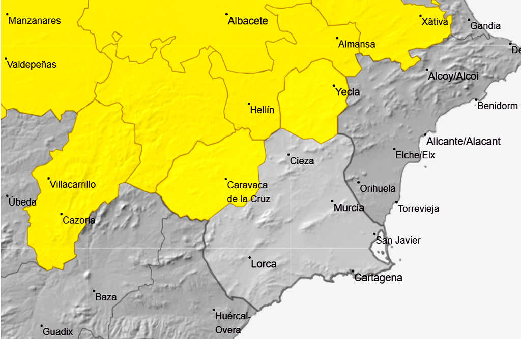 El Altipleno y Noroeste de la Regin, en alerta amarilla por tormentas para empezar el fin de semana